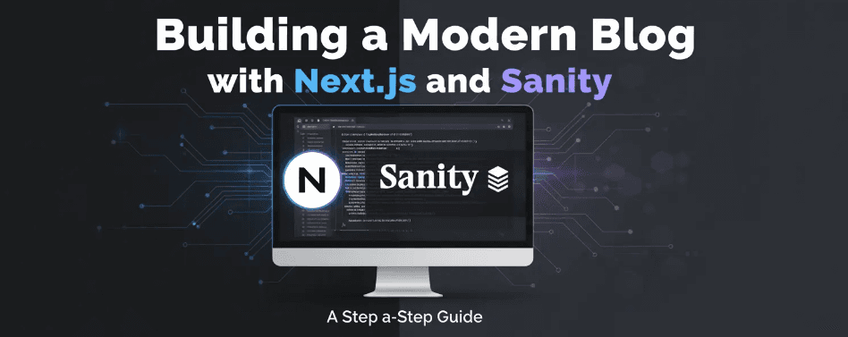 A monitor screen showing Next.js code with the Sanity.io logo in the background.